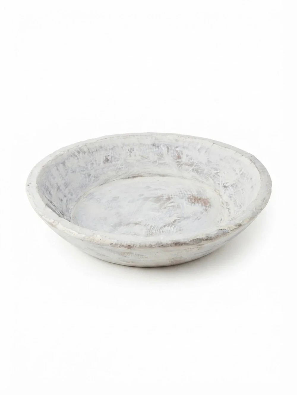 J.C. & Rollie Large Round Wooden Dough Bowl White Distressed Rustic Farmhouse Pr